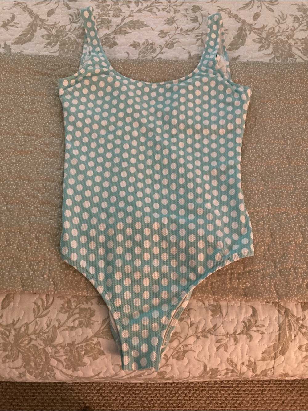 aerie Aqua and White Polka Dot One-Piece Swimsuit